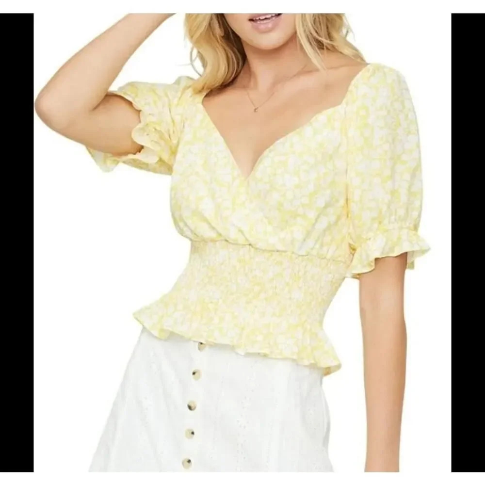 Women's Lost + Wander Yellow Floral Crop Top - Size S
